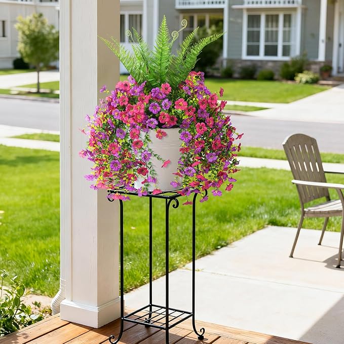 ZFProcess Artificial Fake Hanging Flowers for Outdoors, Silk Daisy with Articial Boston Ferns Plants Set, Realistic Spring Fake Outdoor Flowers UV Resistant Porch Patio Yard Decor