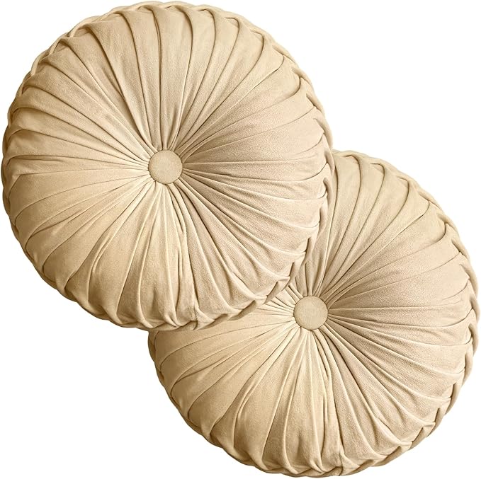 Teieas 2 Pcs Round Throw Pillows Decorative Pumpkin Velvet Boho Pleated Bed Pillows Back Support for Couch Chair Dorm Car 14.96'' (Apricot)