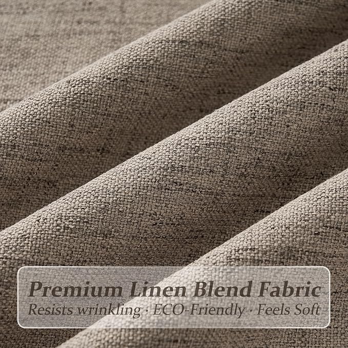 Dark Flax Natural Linen 90 Inch Sliding Door Curtains 4 Panels Set, Memory Shape Pinch Pleated Semi Sheer Privacy Curtain That Let Light in Dining Room Modern Drapes Windows Burg with Hooks & Rings