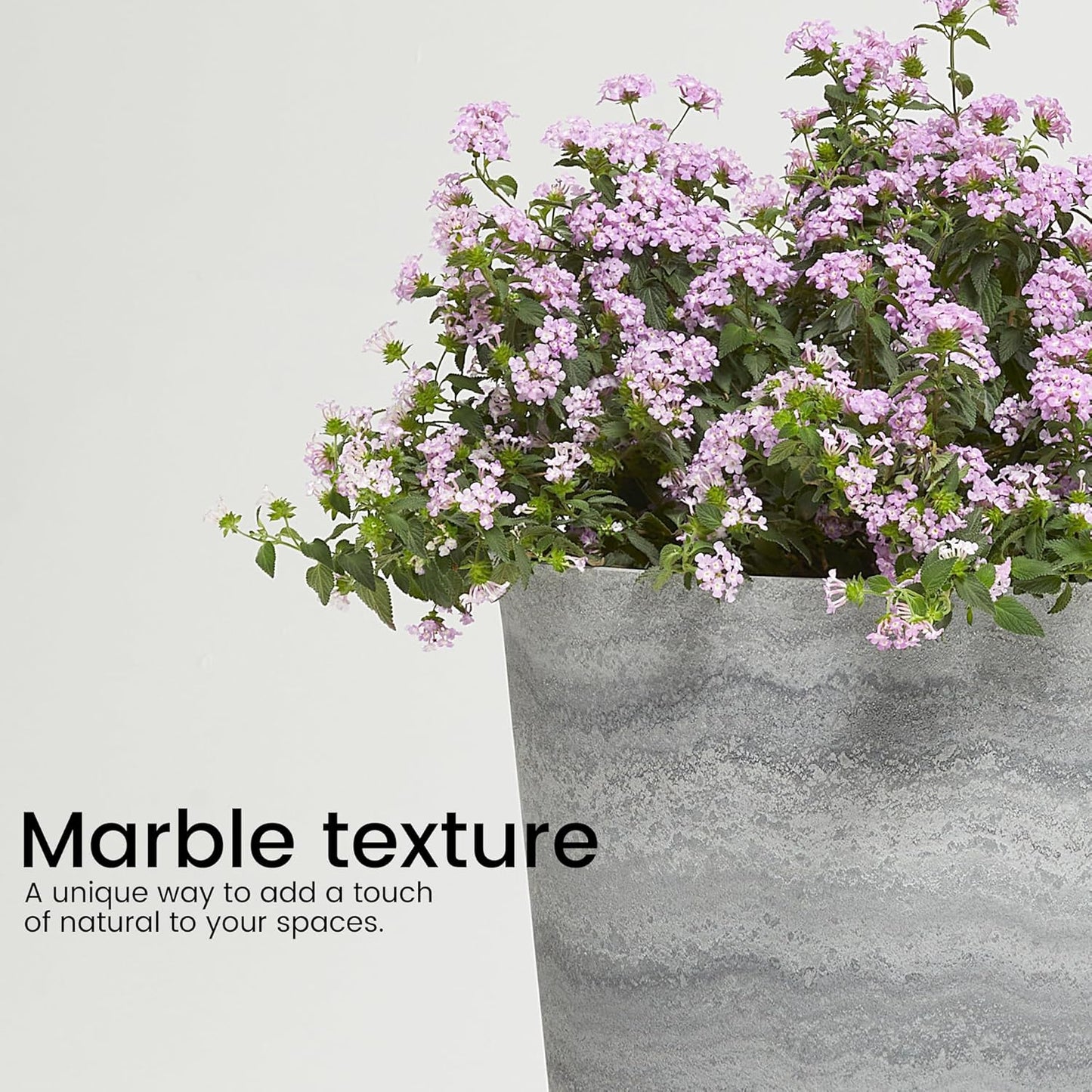 Worth Garden 2-Pack Grey Matte Texture Round Tapered Planter - 24.5" H. Tall Plastic Plant Pots with Drain Hole for Indoor Outdoor - Modern Decorative Flower Pots for Front Porch, Patio, Deck