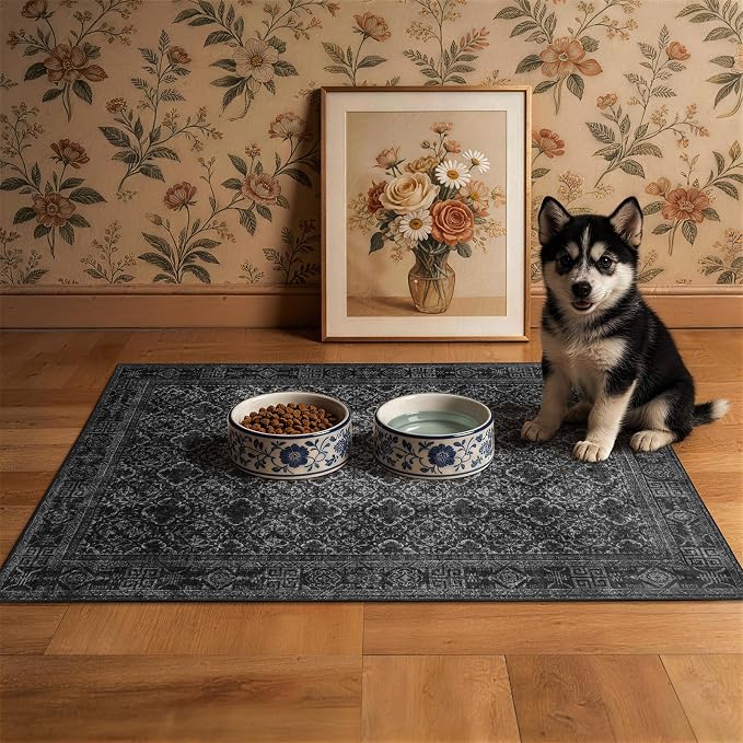 LIANLAM 2x3 Washable Area Rug, Vintage Boho Traditional Pattern, Non-Slip Stain Resistant Rug for Living Room Bedroom(2x3,Black/Boho)