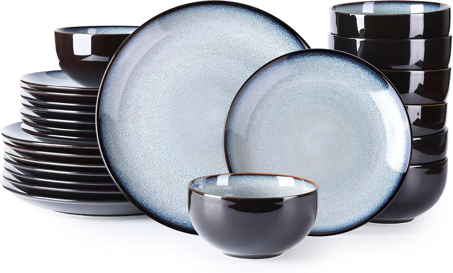 LERATIO Ceramic Dinnerware Sets for 8,Stoneware Plates and Bowls Sets,Handmade Reactive Glaze Dishes Set,Chip Resistant and Scratch Resistant | Oven&Dishwasher & Microwave Safe-Gray White (24PCS)