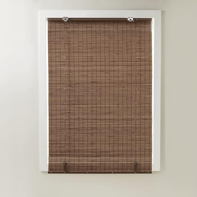 Madison Park Eastfield 100% Bamboo Cordless Roman Shades-Woven Wooden Privacy Panel, Light Filtering Easy Installation Window Blind Treatment, Bedroom, Living Room Decor, 33" W x 64" L, Teak