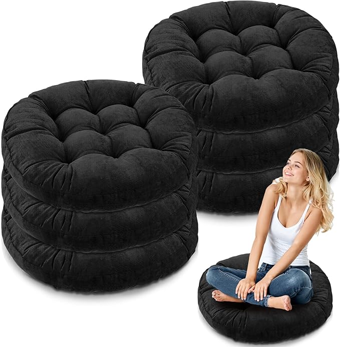 Jerify 6 Pcs Floor Pillow Cushions Large Round Square Large Meditation Floor Pillow for Classroom Adult Meditation Picnic Party Seating Learning Daycare School (Round,Black)