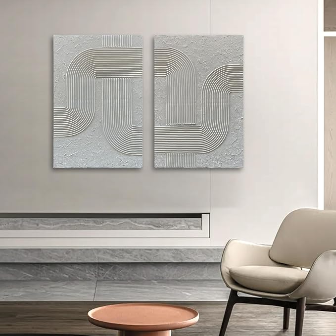 NANKAI Art Hand-Painted White Texture Minimalist Art Wall Decoration 36x24-inch x2 Contemporary Art Oil Painting Home Living Room Corridor Wall Art