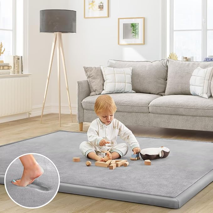 Baby Play Mat for Floor Nursery Rug Muscle Mat Area Rug Playroom Rug 50"x50" Playpen Mat Elastic Foam 1.3" Thick Crawling Mat for Babies,Toddlers, Infants, Kids,A Light Gray