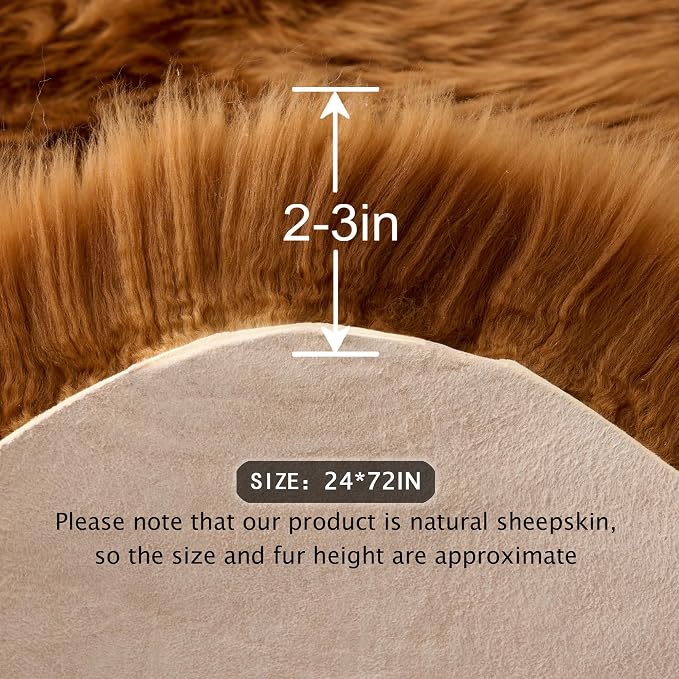 Premium Genuine Sheepskin Area Ruge - Real Wool Fur Shaggy Carpet | Fluffy Soft Natural Lambskin Rug Seat Chair Covers for Couch Sofa Bedroom Living Room(Brown,2×6 Feet Sheepskin)