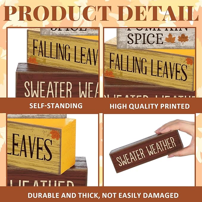 Lineshading 4 Pcs Thanksgiving Pumpkin Decor Fall Table Decoration Fall Tiered Tray Decor Thanksgiving Centerpiece Rustic Decorative Pumpkin Block Sign Gift Farmhouse Autumn Table Sign for Home