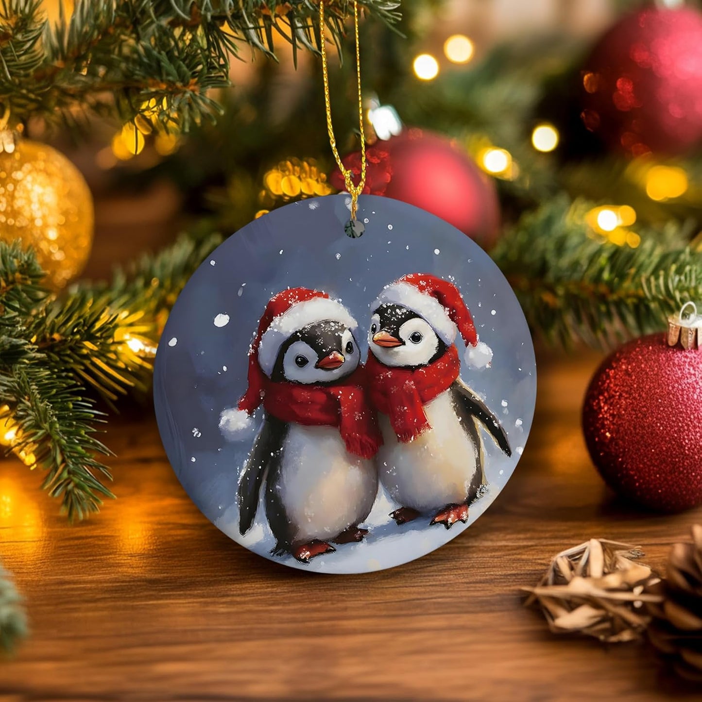 Penguin Christmas Ceramic Ornament Gifts, Winter Christmas Penguins Decorative Hanging Ornaments for Xmas Tree Holiday Party Decoration, Winter Penguin Xmas Tree Decorations