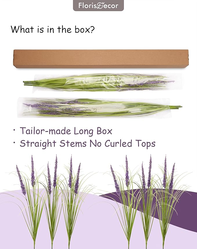 24'' Tall Faux Lily Turf (Liriope Muscari), Realistic Ornamental Grass with Small Violet-Purple Flowers (6 Pack)