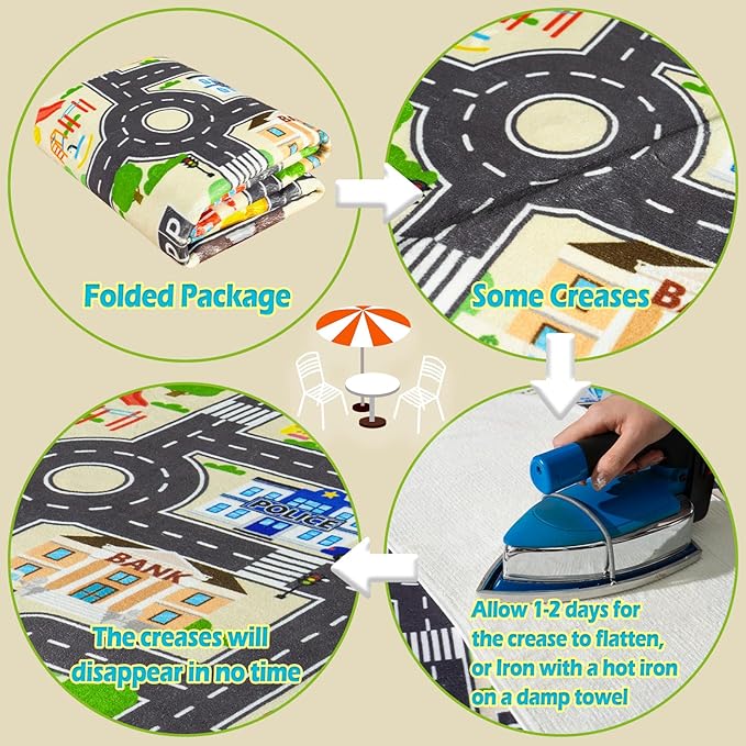 Car Rug Play Mat for Kids Toy Cars, City Road Traffic Playmat for Kid Bedroom, Non-Slip Machine Washable Kids Rugs for Learn and Have Fun 3'x4'/ 36"x48", Beige