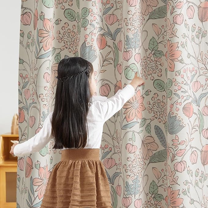 Vangao Pink Nursery Curtains for Girls Room Floral Blackout Curtains 63 Inch Length Farmhouse Drapes for Bedroom Room Darkening Flower Patterned Window Treatment for Kids Set of 2