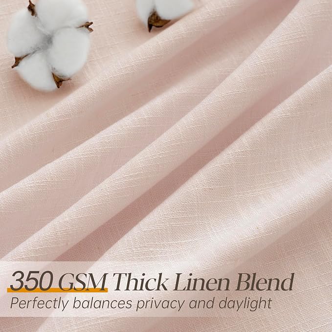Light Pink Linen Curtains Pinch Pleated 90 Inch Length 2 Panels for Nursery Baby Girls Bedroom Semi Sheer Light Filtering Pleated Linen Curtains for Living Room Bedroom Dusty Blush Pink