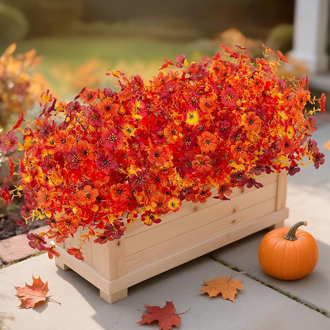 INXUGAO Artificial Fake Mums Fall Flowers for Outdoor Outside Decoration 12 Bundles Faux Silk Flowers Plants Realistic Daisy UV Resistant Fall Décor Autumn Front Door Porch Patio Yard Decoration