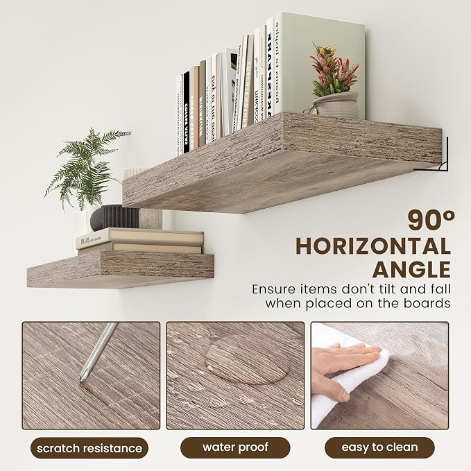FLYJOE 30'' Grey Floating Shelves, 12 Inch Deep Shelves for Wall Set of 1 | 30'' x 12'' Rustic Grey Wood Shelves for Framhouse Living Room Bathroom Kitchen Laundry Room