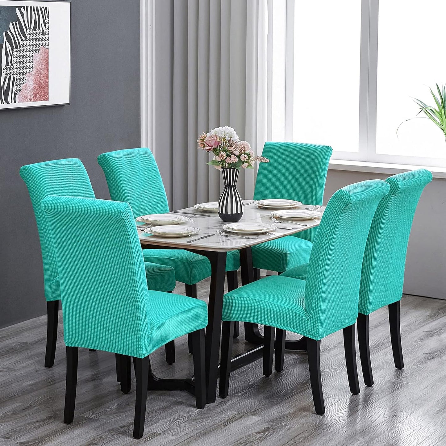 Howhic Stretch Chair Covers for Dining Room Set of 6, Removable Washable Dining Room Chair Covers, Dining Chair Slipcovers Seat Protector, Great for Home and Banquet Decoration (Turquoise, 6 Pack)