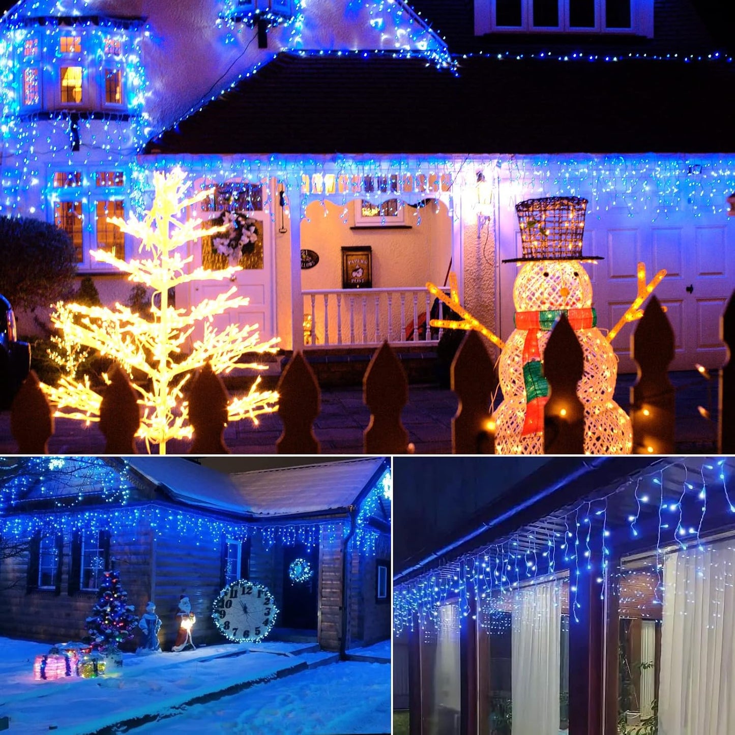 Brightown Icicle Lights Outdoor, 20Ft Christmas Lights with 30 Drops, 1125 LED Firecracker Icicle Christmas Light Outdoor with Timer for House Eaves Wedding, Blue and White