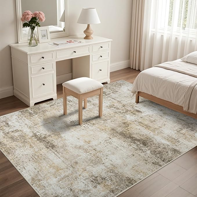 10x14 Area Rugs Living Room Rugs: Large Washable Rug with Anti-Slip Backing Non-Shedding Stain-Resistant Soft Abstract Carpet for Bedroom Dining Room Nursery Home Office Beige Grey