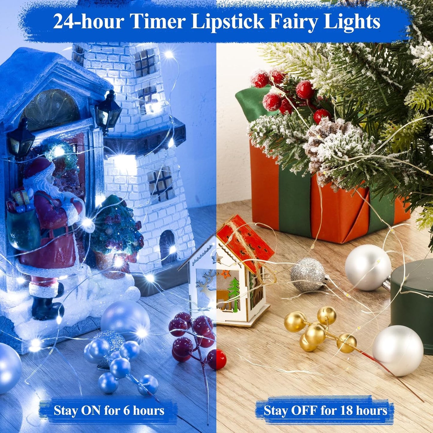 Lakumu LED String Lights Battery Operated, Twinkle Lights with Timer, Mini Rechargeable Fairy Lights for Bedroom, Christmas Decorations, Wedding, Vine, Centerpiece Table Decor (5M/16FT Blue)