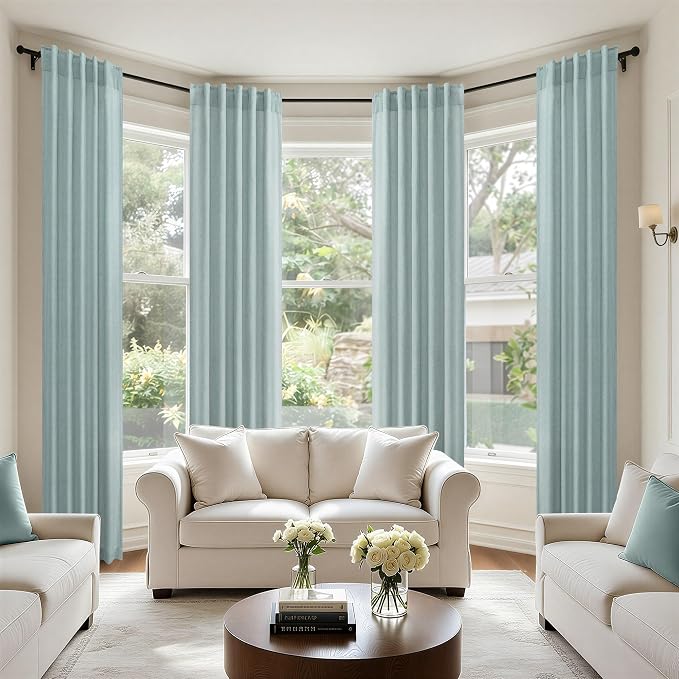 Seafoam Curtains 38 Inch Wide for Small Window 2 Panels Back Tab Rod Pocket Semi Sheer Linen Skinny Sea Green Blue Curtains for Bedroom Entryway Front Door Closet Coastal Decor Teal Grey 38x84 Length
