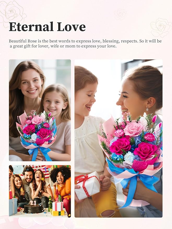 Preserved Flowers Bouquet, Flowers for Delivery,Long-Lasting Real Rose,Blue | Mothers Day Forever Flowers Roses Bouquet, Anniversary Birthday Flowers Gifts for Mom Grandma Women Wife Her