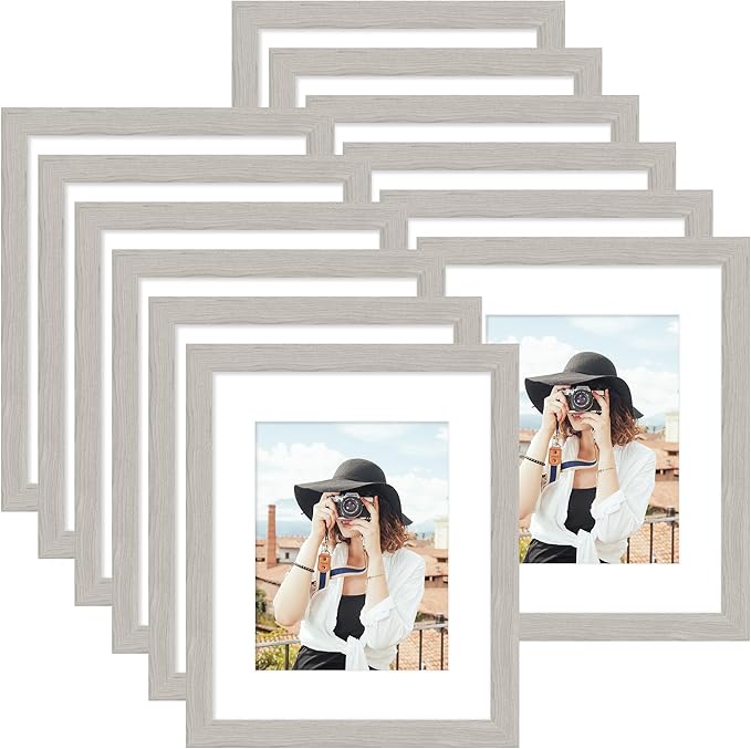 Picrit 12x16 Picture Frame Set of 12, Display 8.5x11 with Mat or 12x16 without Mat, Photo Frames for Wall Mounting Display, Gray