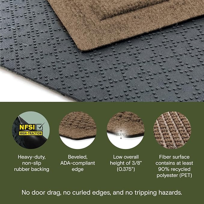 WaterHog Squares Front Door Mat Indoor Outdoor Entrance, Absorbent All-Weather Doormat with Non-Slip Rubber Backing, Dirt & Moisture Trapper, Low Profile, Easy Clean, Made in USA, 23"x35.5" Dark Brown
