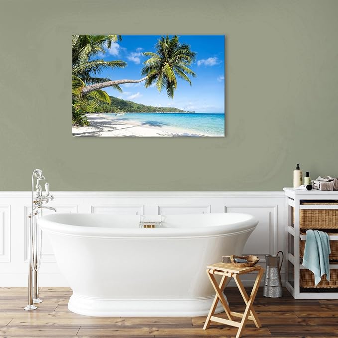 Beach Palm Tree Canvas Wall Art Coastal Wall Decor Nature Landscape Painting for Living Room Bedroom Ocean Seascape Pictures Coconut Palms Poster Modern Artwork Kitchen Office Home Decorations 24x36”