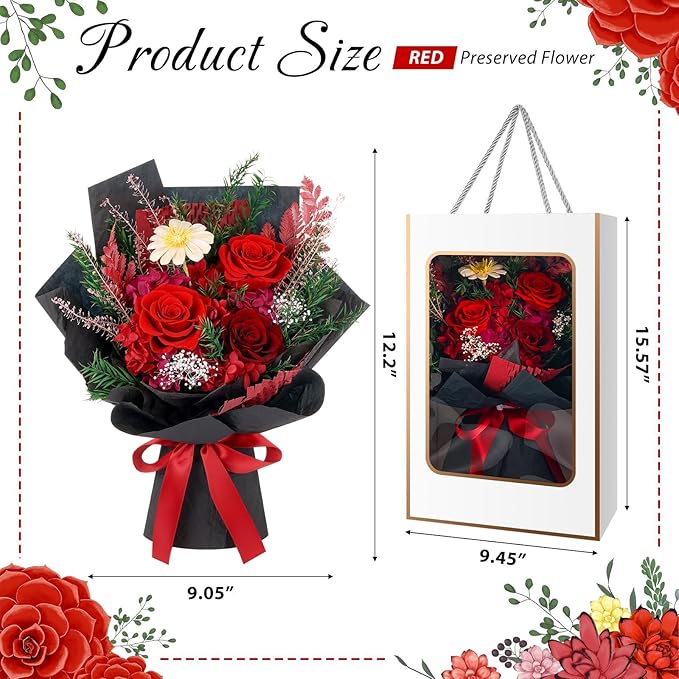 Flowers for Delivery Prime, Valentines Day Gifts for Her, Preserved Flowers Bouquets, Red Rose Birthday Gifts for Women Mom Wife Girlfriend Grandma, Real Forever Flower for Mothers Day Anniversary