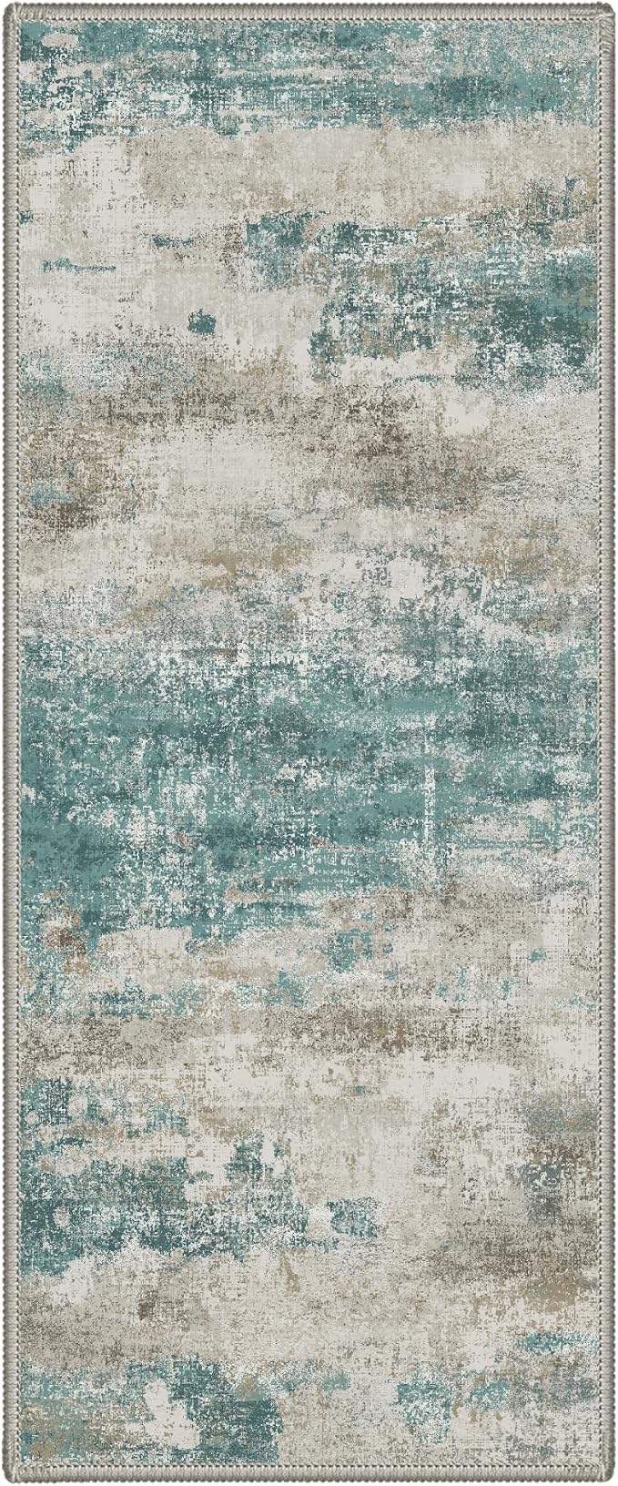 BEIMO 2X7 Runner Rug for Hallway Kitchen, Machine Washable Runners Rug for Entryway, Soft Modern Abstract Throw Rugs, Low Pile Floor Cover with Non Slip Backing, Dusty Teal Grey