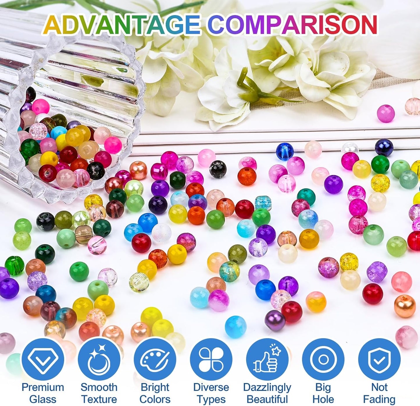 XSEINO About 1200PCS 6mm Glass Beads Bracelet Making Set, 144 Color Colorful Round Style Glass Beads for Bracelet and Jewelry Making and DIY Crafts,Friendship Bracelets