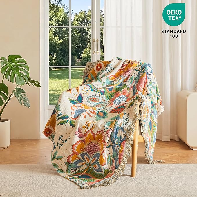 MSGKV Throw Blanket for Bed Cotton Cute Ocean Animals Twin Size Couch Blanket 60"x80" Muslin Summer Breathable All Seasons Lightweight Farmhouse Home Decor