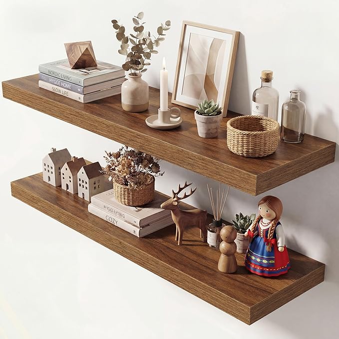 Dreamland 40 Inches Floating Shelves for Wall, 9.3" Deep Long Floating Shelves Set of 2, Large Display & Storage Shelf, Wall Shelf for Bathroom Bedroom Living Room Kitchen Office, Walnut