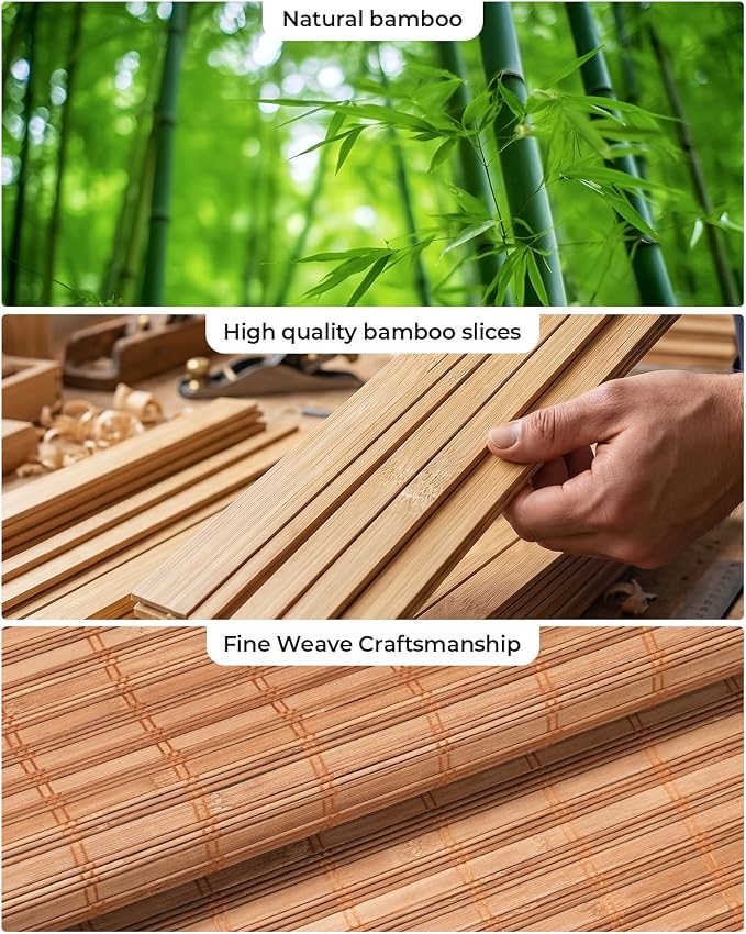 UNISHADES Cordless Bamboo Roller Shades, 34×70 in, Squirrel | Woven from Wide Bamboo Strips Roll Up Blinds, Protecting Privacy, Light Filtering