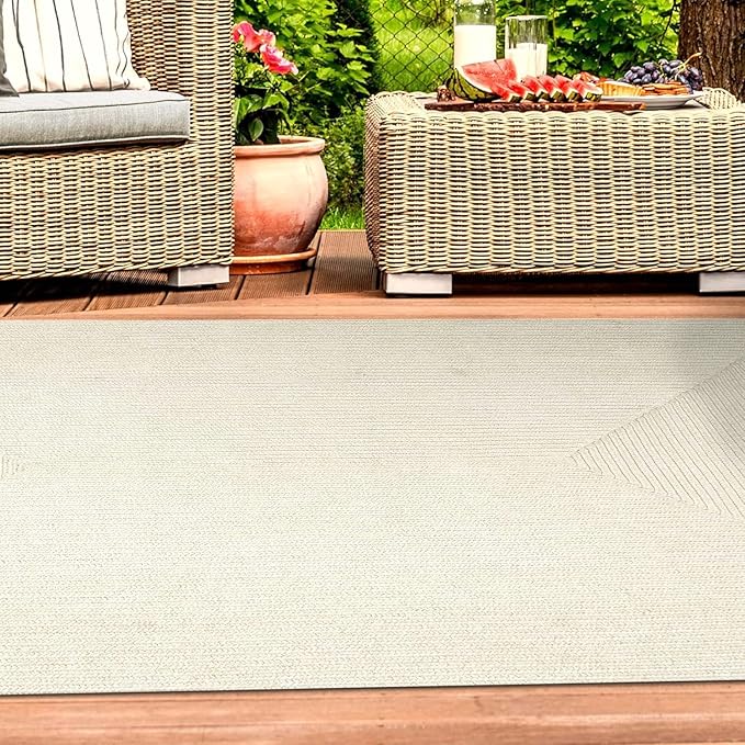 Superior Indoor/ Outdoor Large Area Rug, Reversible Braided Home Floor Decor for Living Room, Kitchen, Entryway, Patio, Front Porch, Deck, Modern, Boho, Farmhouse Style, 5' x 8', Cream