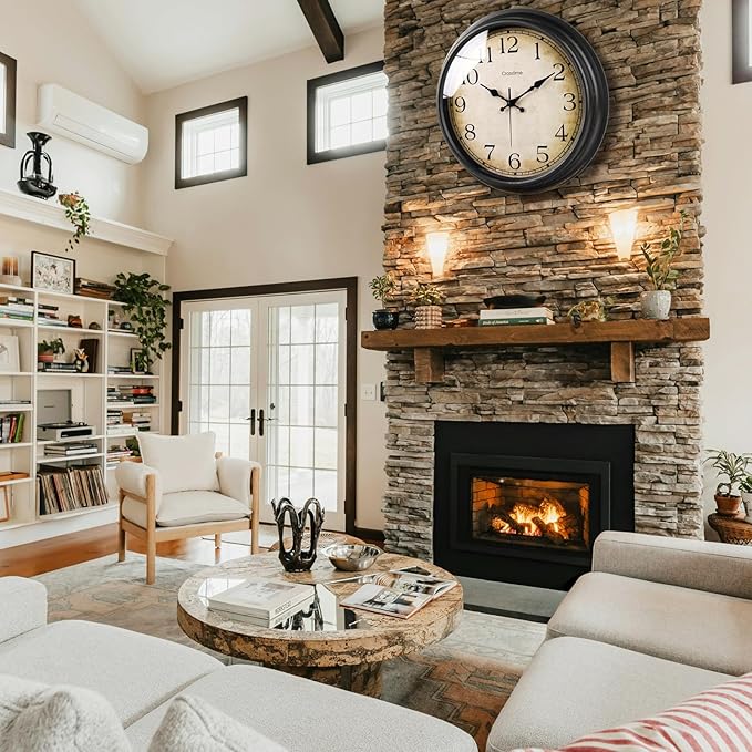 Crosstime 16 Inch Large Vintage Wall Clock - Silent Non-Ticking Retro Round Clock, Battery Operated Classic Bronze Wall Decor for Living Room, Bedroom, Office