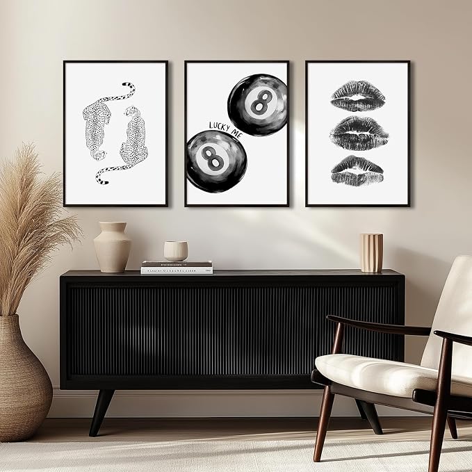Trendy Leopard Wall Art Cheetah Canvas Prints Black 8 Ball Wall Decor Preppy Aesthetic Poster Lucky Leopard Pictures Funky Painting Retro Kiss Artwork for Bedroom Living Room 12x16x3 Inch Unframed