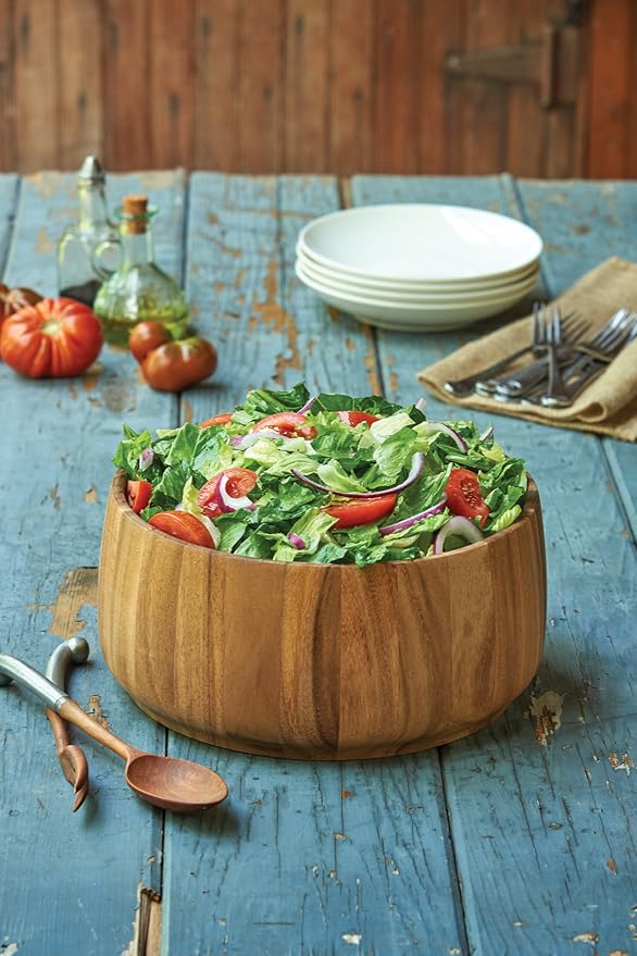 Ironwood Gourmet Acacia Wood Salad Bowl, 12.5" x 5" Tulip Style Fruit and Salad Bowl
