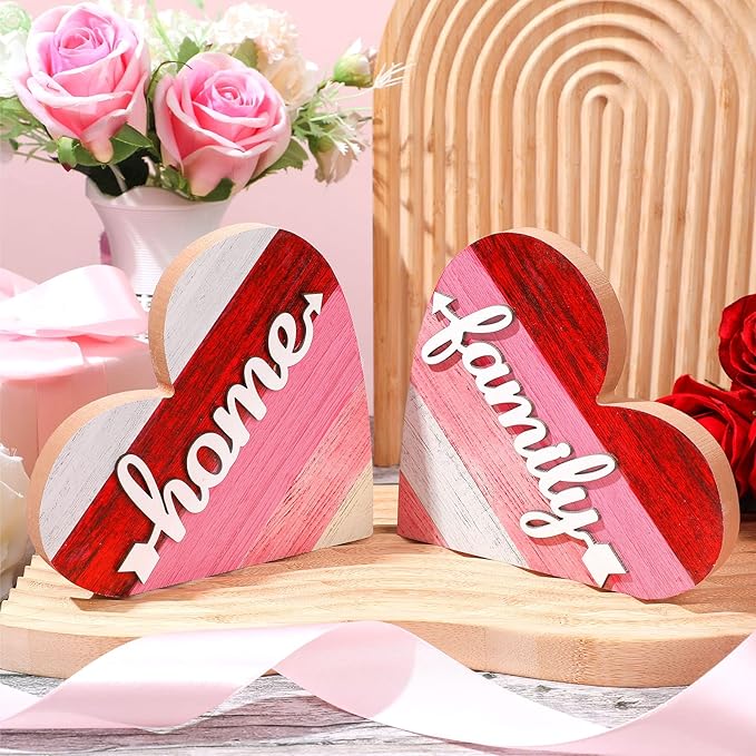 Jetec 2 Pcs Rustic Wooden Heart Table Decor, Daisy Farmhouse Home Decor, Bless This Home & Be Kind Sign for Living Room, Dining Room, Shelf & Mantel, Ideal Housewarming & Birthday Gift(Sweet Style)