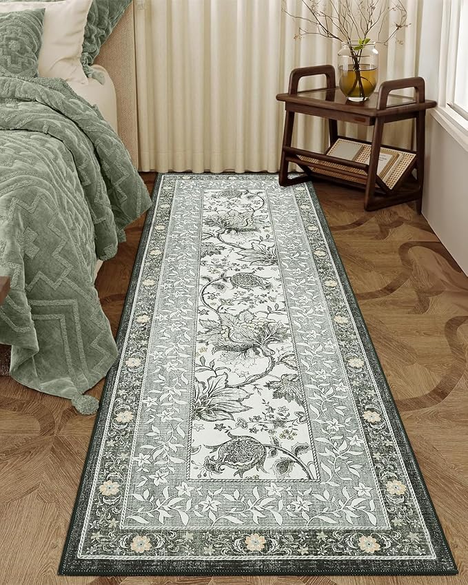 GarveeHome Provence Fog 2x6 Washable Kitchen Runner Rugs Non Slip Vintage Boho Cottage Long Rug for Hallways Bedroom Entryway Bathroom Mat with Rubber Back