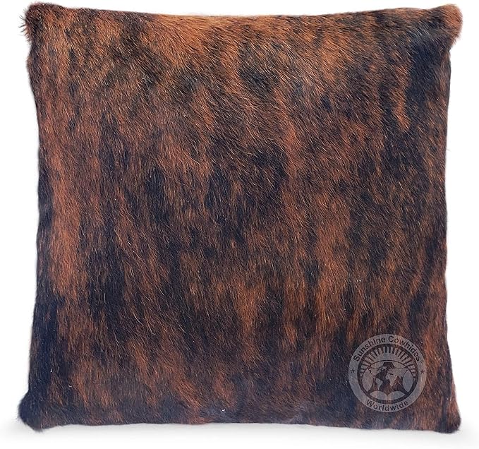 Sunshine Cowhides 100% Genuine Cowhide Pillow Cover - 15" x 15" Square Brindle Dark Brown Decorative Cow Print Pillows w/Zipper Closure for Couch or Bed Decor (Pillow Filler Not Included) - 1 Piece