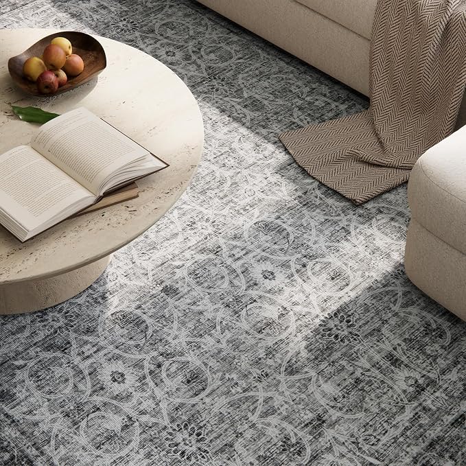 Washable Rugs for Living Room: 9x12 Area Rugs for Bedroom Ultra Soft Non-Slip Stain Resistant Vintage Boho Large Carpet for High-Traffic Dining Room - Farmhouse Decor