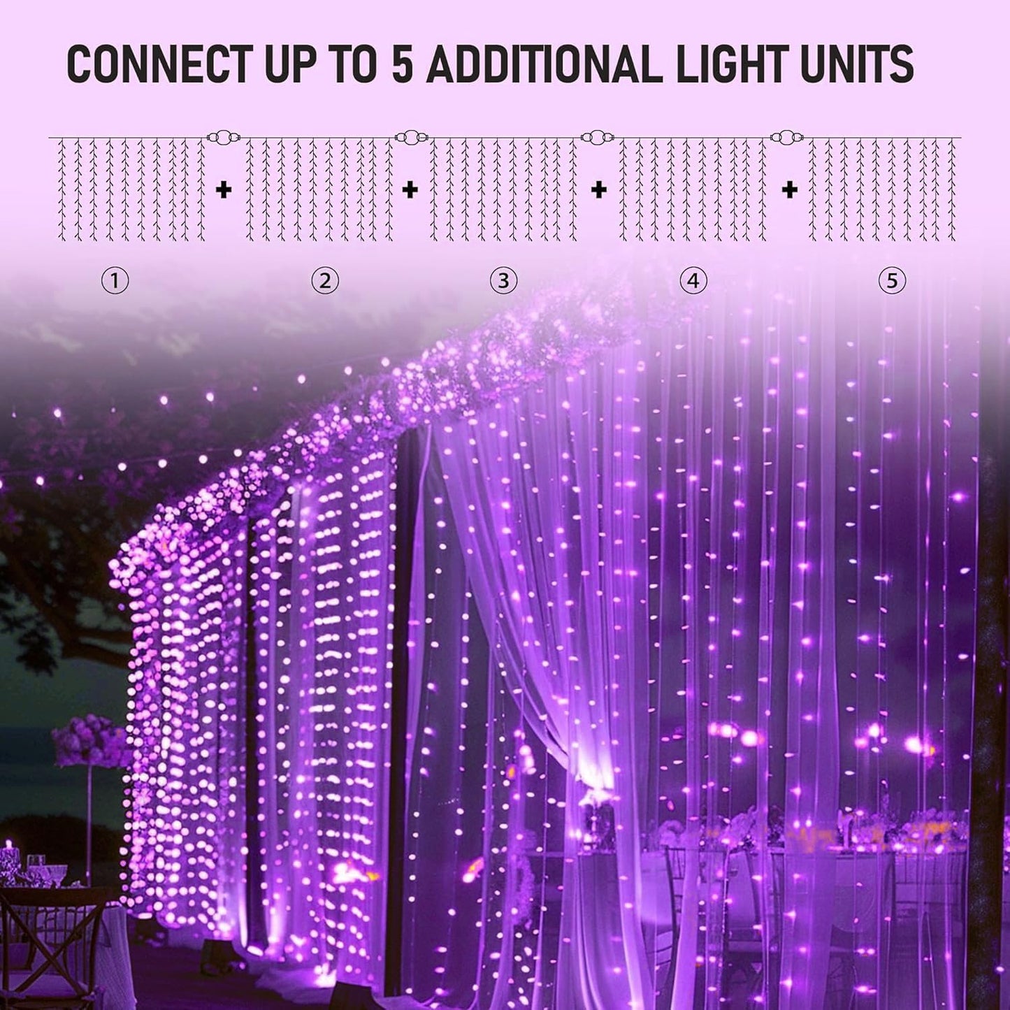 Dazzle Bright 300 LED Curtain String Lights, Halloween Fairy Lights for Bedroom with 8 Lighting Modes, Connectable Waterproof Window Light Party Wedding Garden Wall Decor, Purple