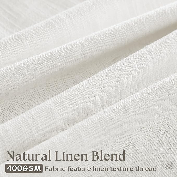 Beige White Linen Curtains Pinch Pleated 84 Inches Long for Living Room Bedroom Pleat with Rings Back Tab Semi Sheer Curtains 84 Inch Length 2 Panels Set Light Filtering Farmhouse Drapes