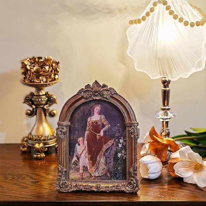 Bronze Antique Picture Frames 4x6 Ornate Arched Vintage Picture Frames with Glass Front for Wall Hanging and Tabletop Photo Gallery Wall Decor Vintage Home Decor