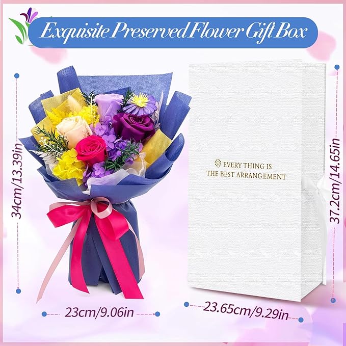 QOEAZY Flowers for Delivery, Preserved Flowers Bouquet with Gift Box, Rose Gifts for Women Mom Grandma