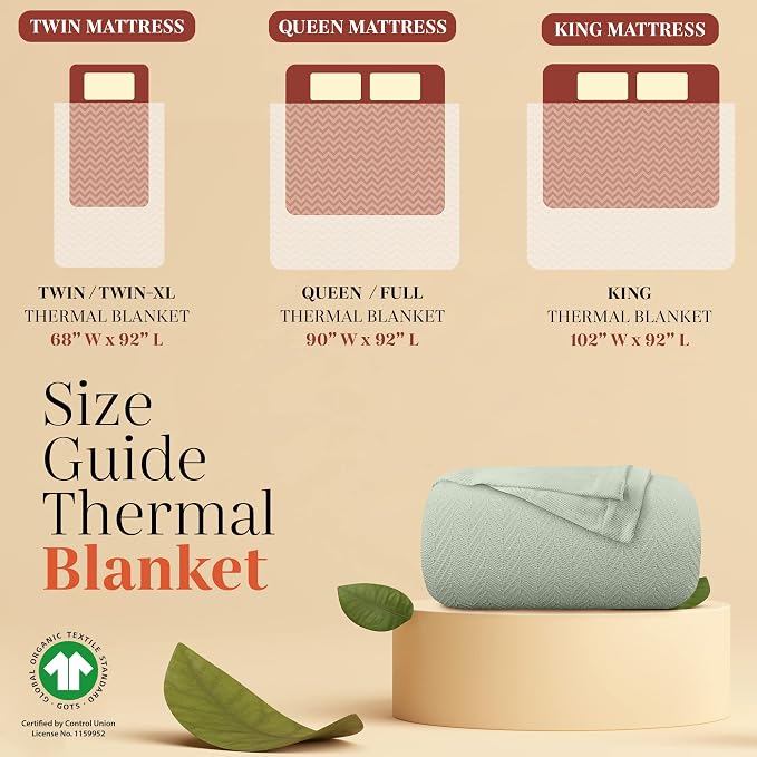 Mayfair Linen Cotton Throw Blankets for Bed King Size - Herringbone Pattern Cotton Blankets King Size (1 PC, Sage Green), Breathable, Soft & Cozy Thermal All Season Throw for Bed Couch Chair Outdoors