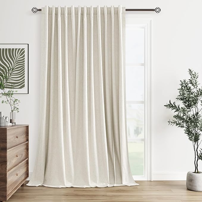 Guken Cream 100% Blackout Linen Curtains 100 Inch Wide by 102 Inch for Living Room Bedroom Back Tab Thermal Insulated Black Out 1 Drapes Room Darkening Window Curtains,1 Panel