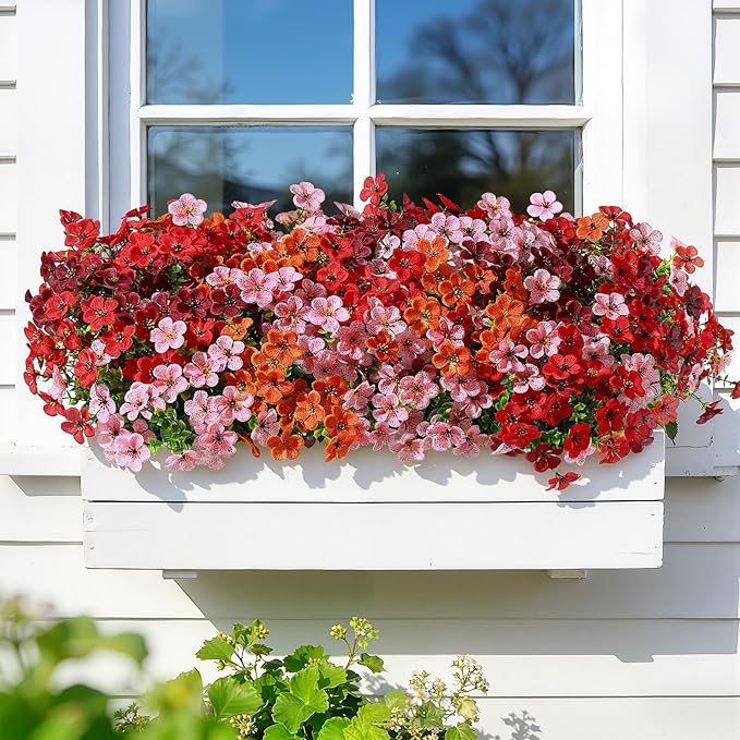 Alupssuc 20 Bundles Artificial Flowers for Outdoor Indoor Decoration, UV Resistant No Fade Fake Plants Eucalyptus, Colorful Faux Spring Flowers for Outside Yard Porch Patio Garden Home Window Box