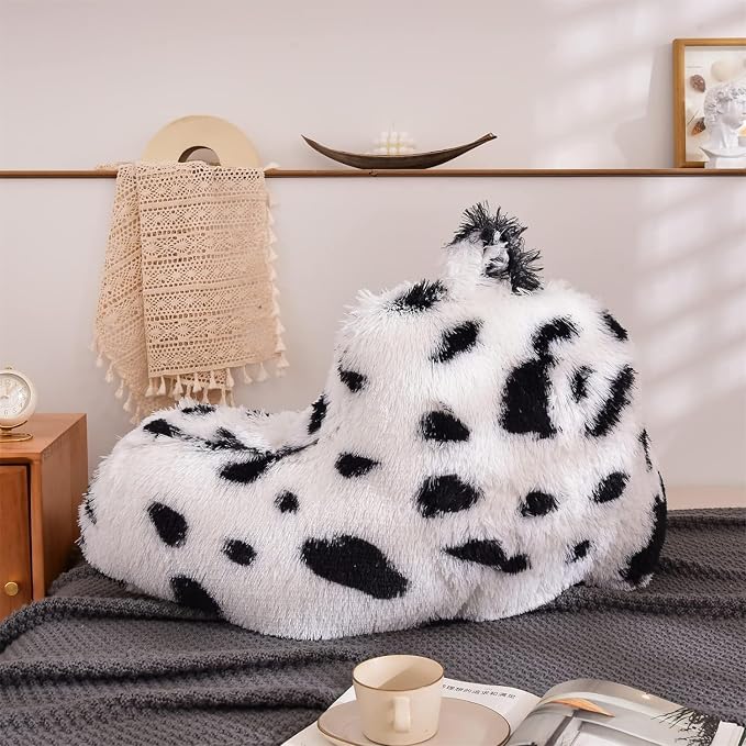 A Nice Night Faux Fur Reading Pillow Bed Wedge Adult Children Backrest with Arms Back Support Bed/Couch for Bedrest,Cow Printed,Large